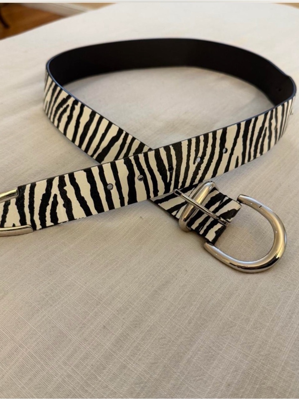 Madewell Black and White Zebra-Print Leather Belt